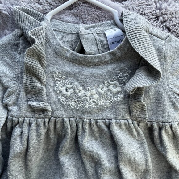 ( 2 for $20) Carter's Grey Sweater Dress with Floral Accents 6 Months - Picture 2 of 4